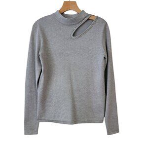 LoveTrend Sweater Metallic Silver Gray Women’s Sz L Long Sleeve Rhinestones